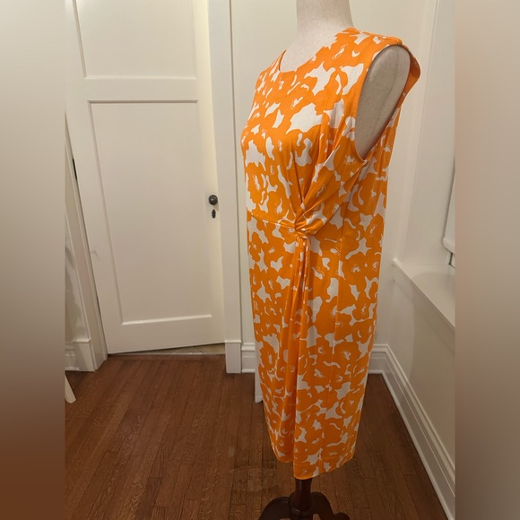 Diane Von Furstenberg Orange and White Silk Midi Dress - Picture 2 of 6